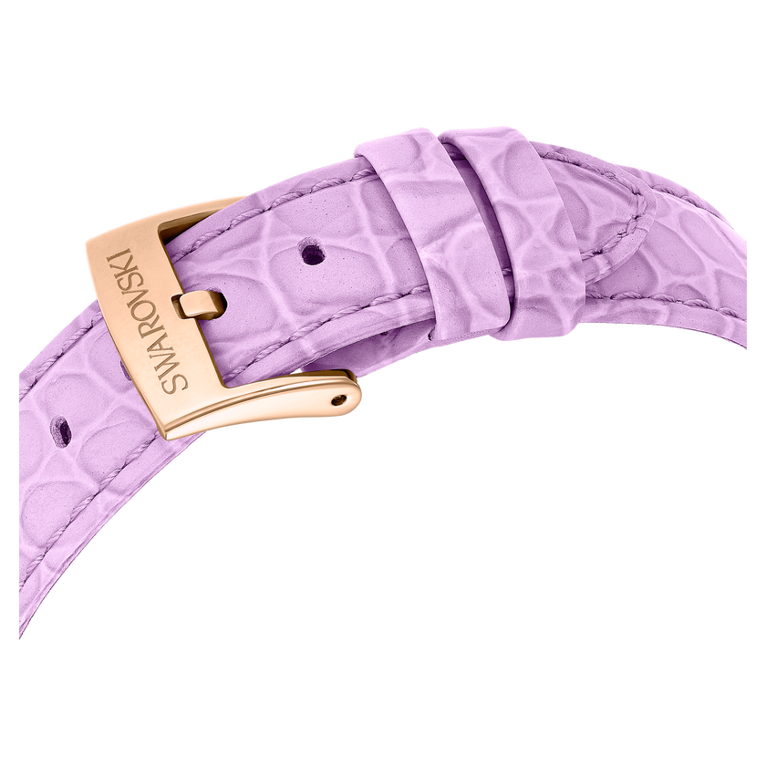 swarovski octea chrono watch  swiss made  leather strap  purple  rose gold tone finish