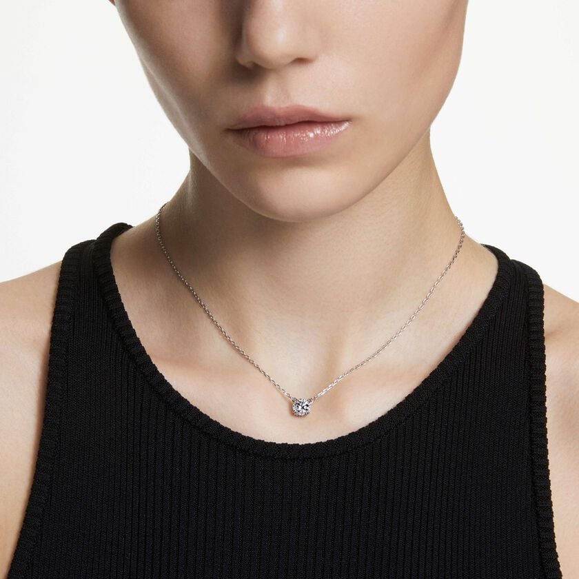 swarovski stilla pendant  round cut  white  rhodium plated