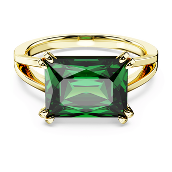 swarovski stilla cocktail ring rectangular cut green gold tone plated