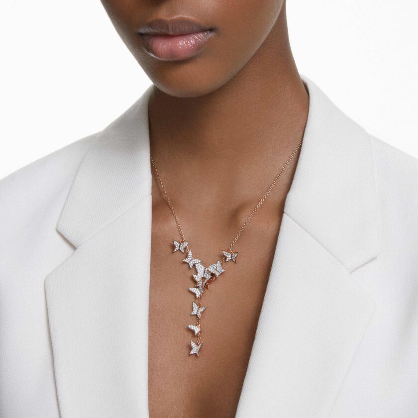 swarovski lilia y necklace  butterfly  white  rose gold tone plated