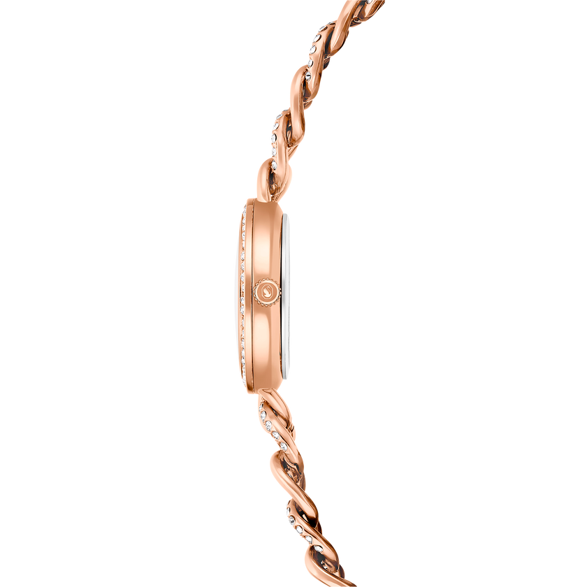 swarovski cocktail round watch  metal bracelet  gold tone  rose gold tone finish