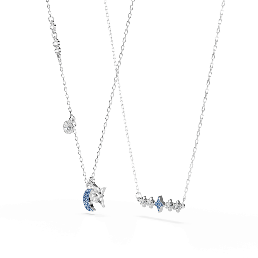 swarovski symbolica necklace  round cut  moon  blue  rhodium plated