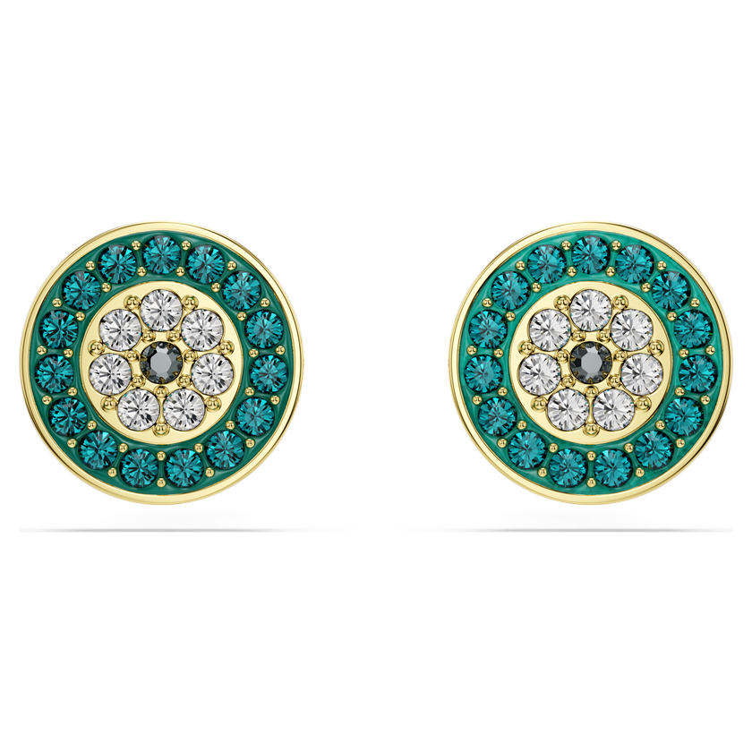swarovski luckily stud earrings  pav   eye  green  gold tone plated