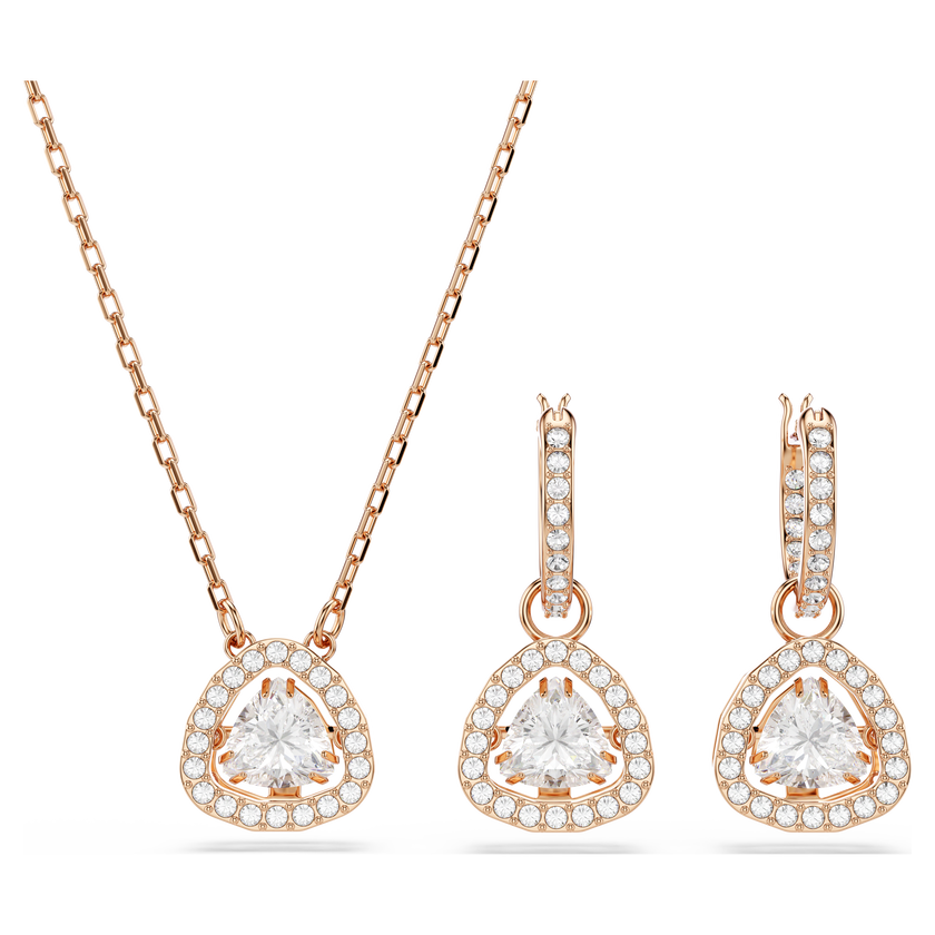 swarovski una angelic set  set  2   triangle cut  pink  18k rose gold finish