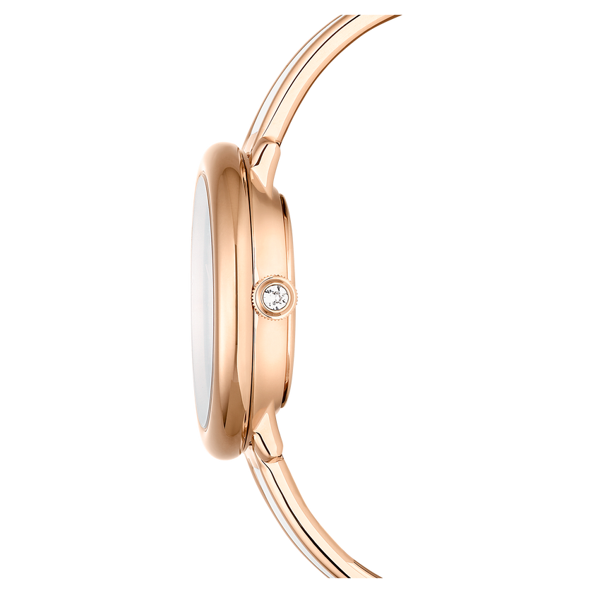 swarovski crystalline bangle watch  swiss made  metal bracelet  white  rose gold tone finish