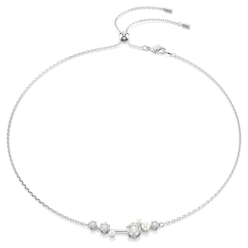 swarovski constella necklace  crystal pearl  round cuts  white  rhodium plated