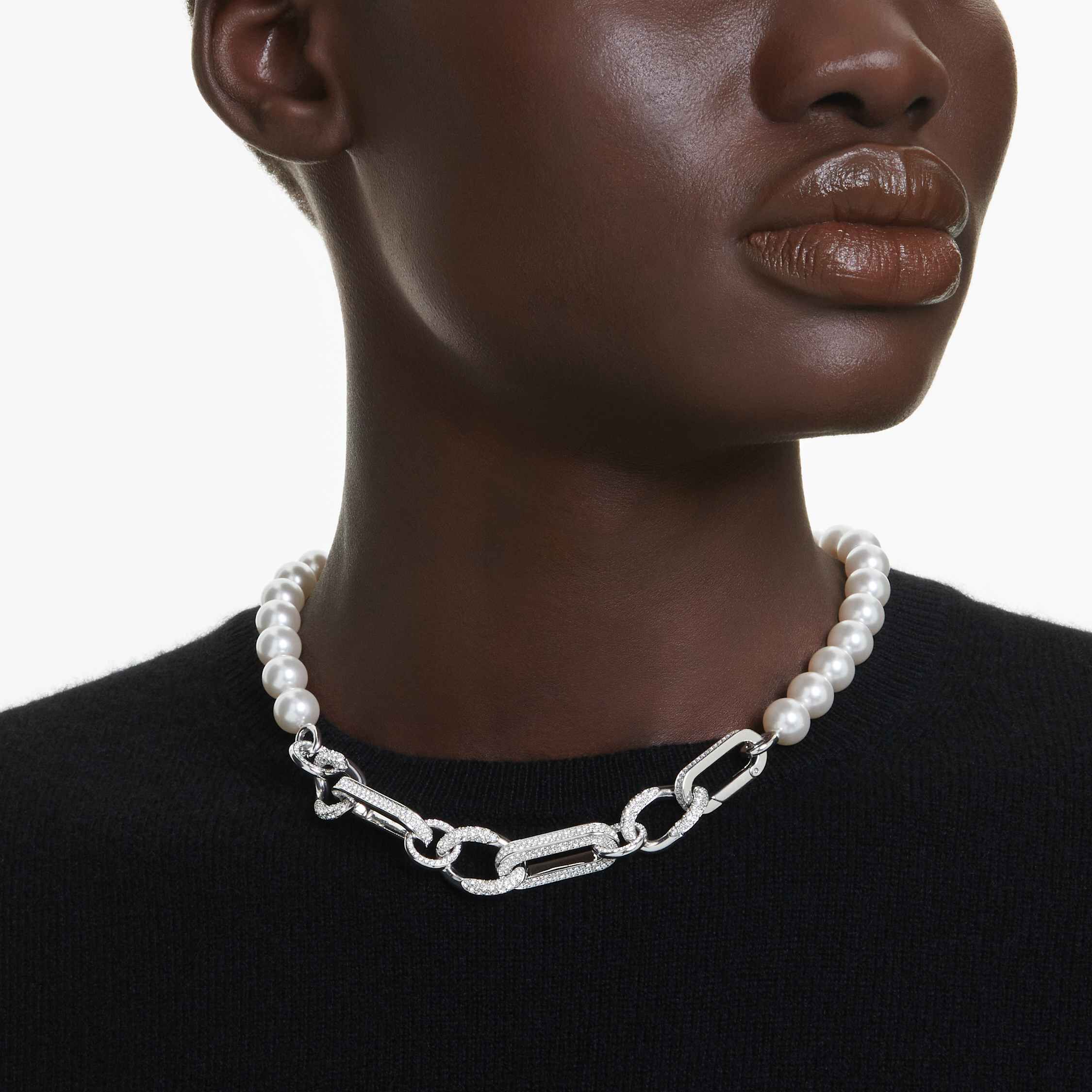 Buy Swarovski Dextera necklace Crystal pearl Mixed links White Rhodium plated