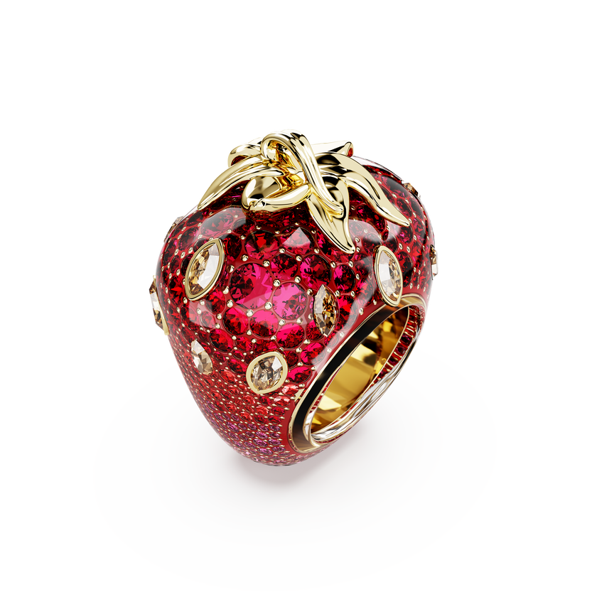 swarovski idyllia motif ring  mixed cuts  strawberry  red  gold tone plated