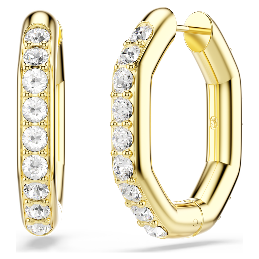 swarovski dextera hoop earrings  octagon shape  round cut  white  gold tone plated