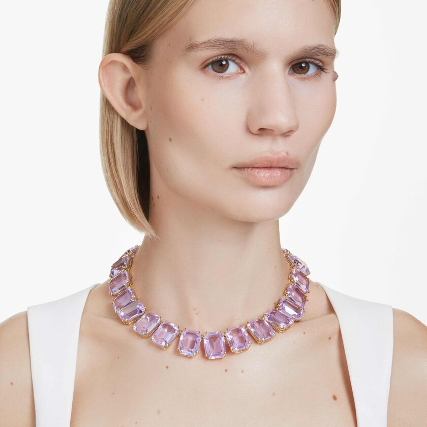swarovski millenia tennis necklace  octagon cut  purple  gold tone plated