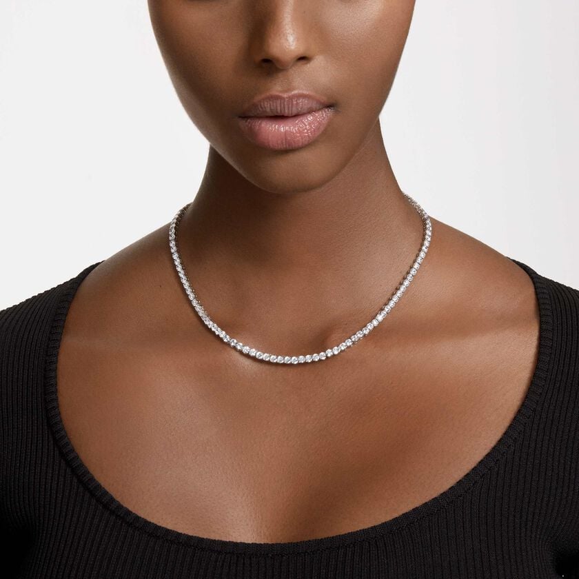 swarovski matrix tennis necklace  round cut  white  rhodium plated