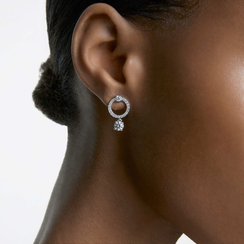 swarovski constella hoop earrings  round cut  white  rhodium plated