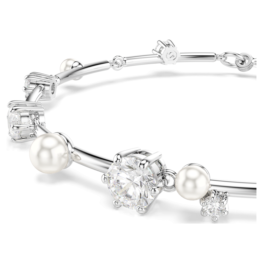 swarovski constella tennis bracelet  crystal pearl  round cuts  white  rhodium plated