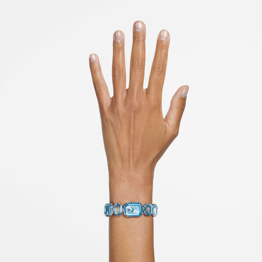 swarovski watch  octagon cut bracelet  blue  stainless steel