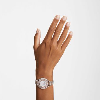 swarovski crystalline aura watch  swiss made  metal bracelet  rose gold tone  mixed metal finish