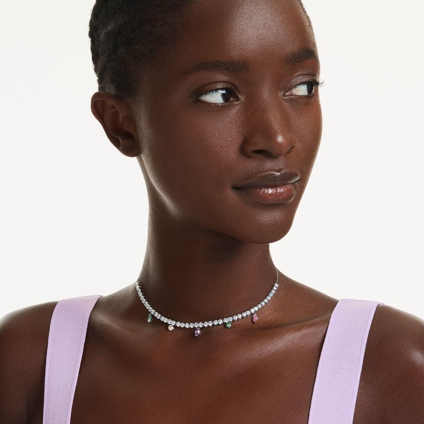 ariana grande x swarovski tennis necklace  mixed cuts  multicolored  rhodium plated