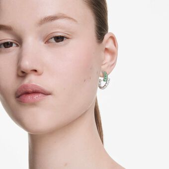 swarovski matrix hoop earrings  mixed cuts  green  rhodium plated