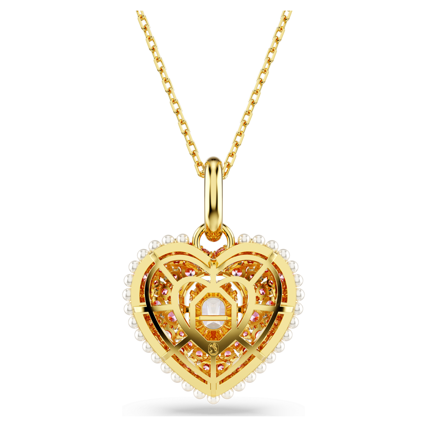 swarovski idyllia pendant  octagon cut  crystal pearls  heart  pink  gold tone plated