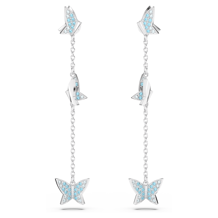 swarovski lilia drop earrings  butterfly  blue  rhodium plated