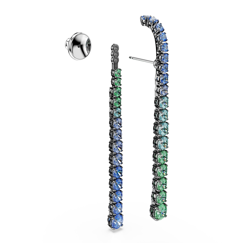 swarovski matrix drop earrings  gradient of round cuts  multicolored  ruthenium plated