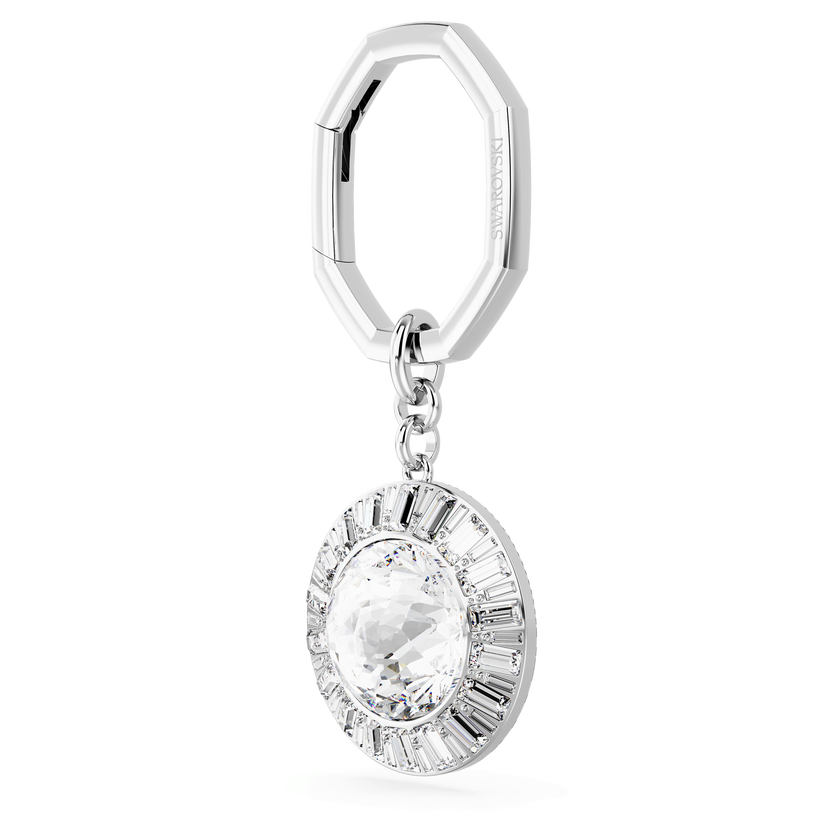 swarovski key ring  round cut  white  rhodium plated