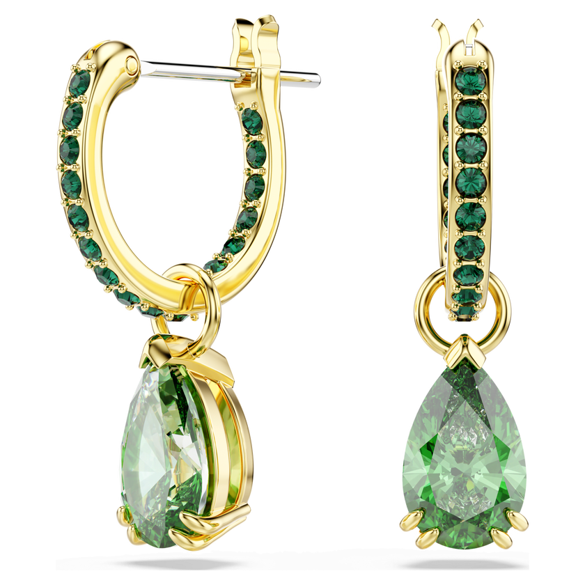 swarovski attract drop earrings  pear cut  green  18k gold finish