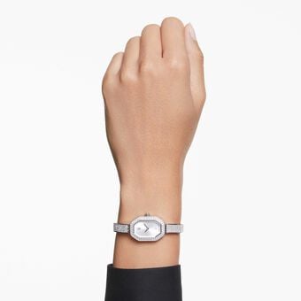 swarovski dextera bangle watch  swiss made  metal bracelet  silver tone  stainless steel