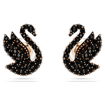 swarovski swan stud earrings crystal pearl swan black rose gold tone plated