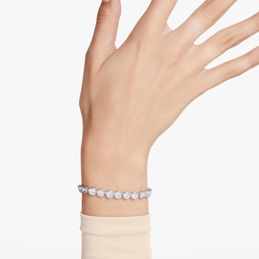 swarovski imber tennis bracelet  round cut  white  rhodium plated