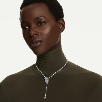 swarovski vienna y necklace  mixed cuts  feather  white  rhodium plated