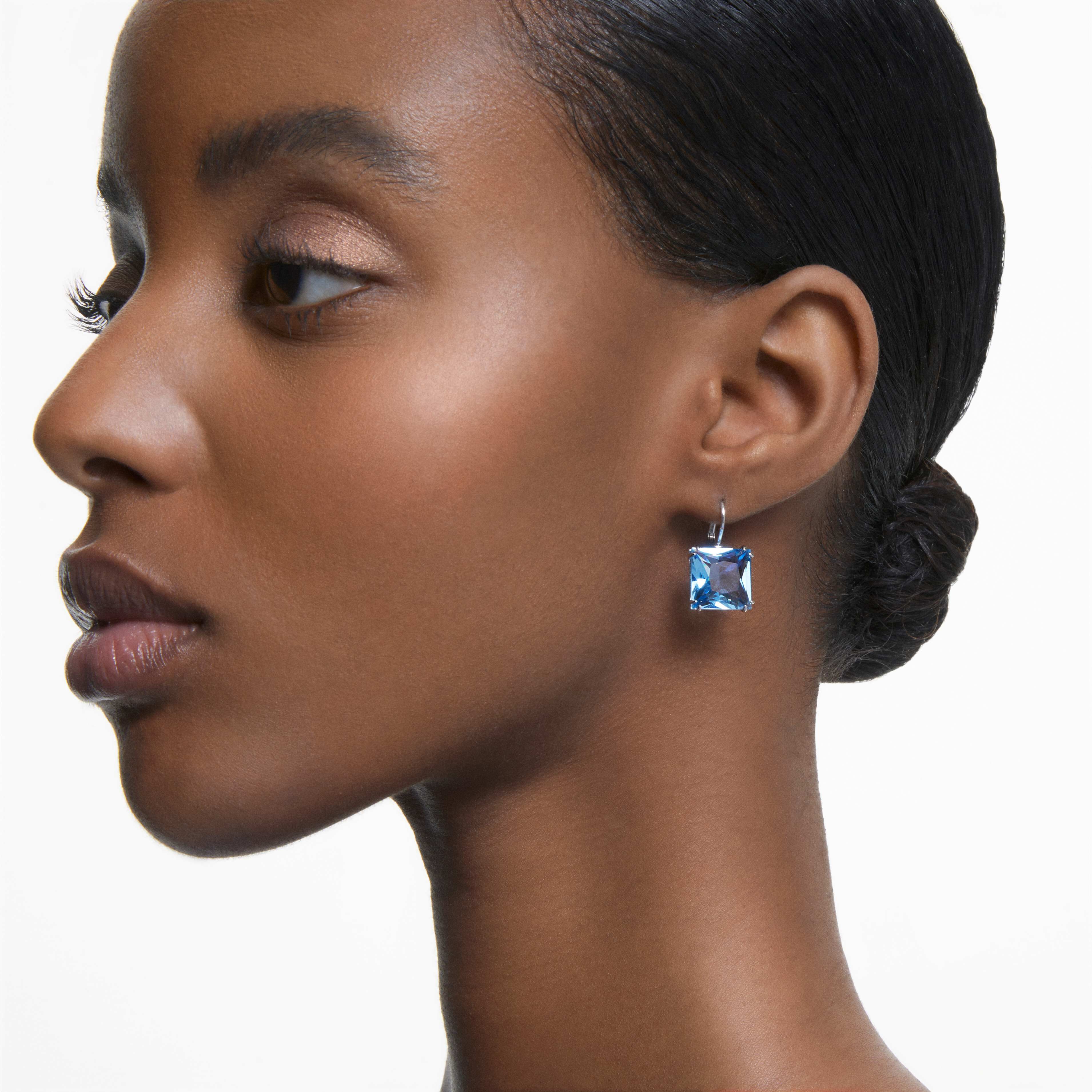 Buy Swarovski Millenia earrings Square cut crystal Blue Rhodium plated