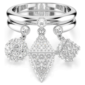 swarovski dextera ring  set  2   sphere and cube  white  rhodium plated