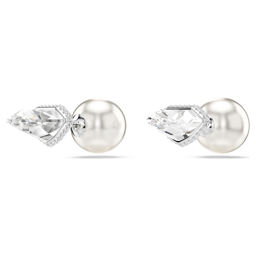 swarovski lucent stud earrings  pav   ball  white  rhodium plated