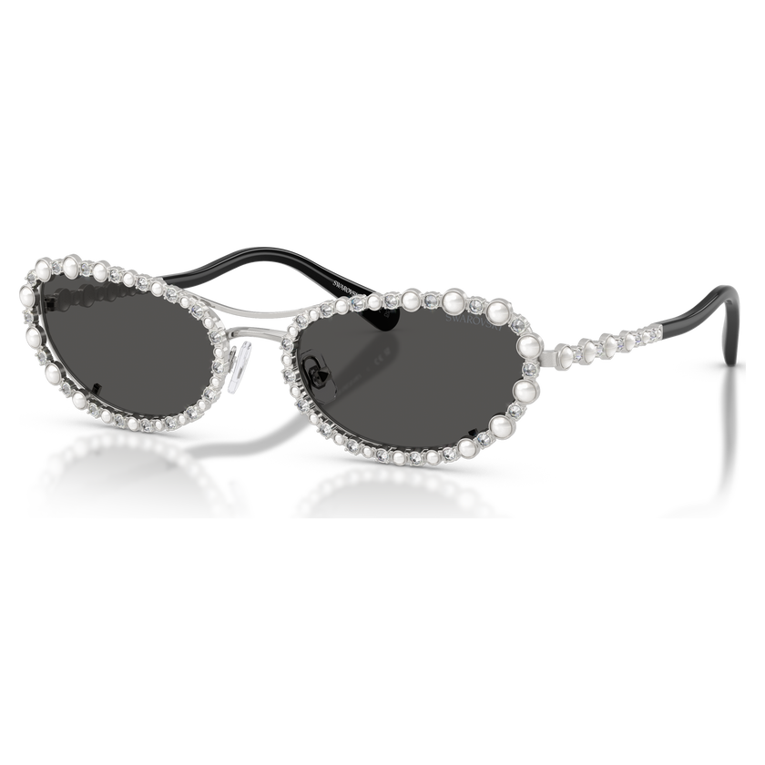 swarovski sunglasses  oval shape  2 in 1 clip on  sk7044  silver tone