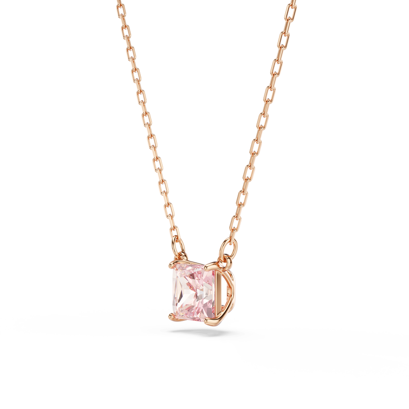 swarovski stilla pendant  square cut  pink  18k rose gold finish