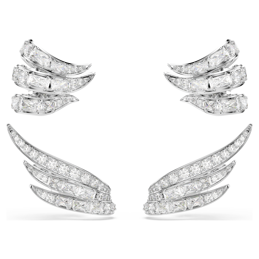swarovski vienna ear cuffs  mixed cuts  swan  white  rhodium plated