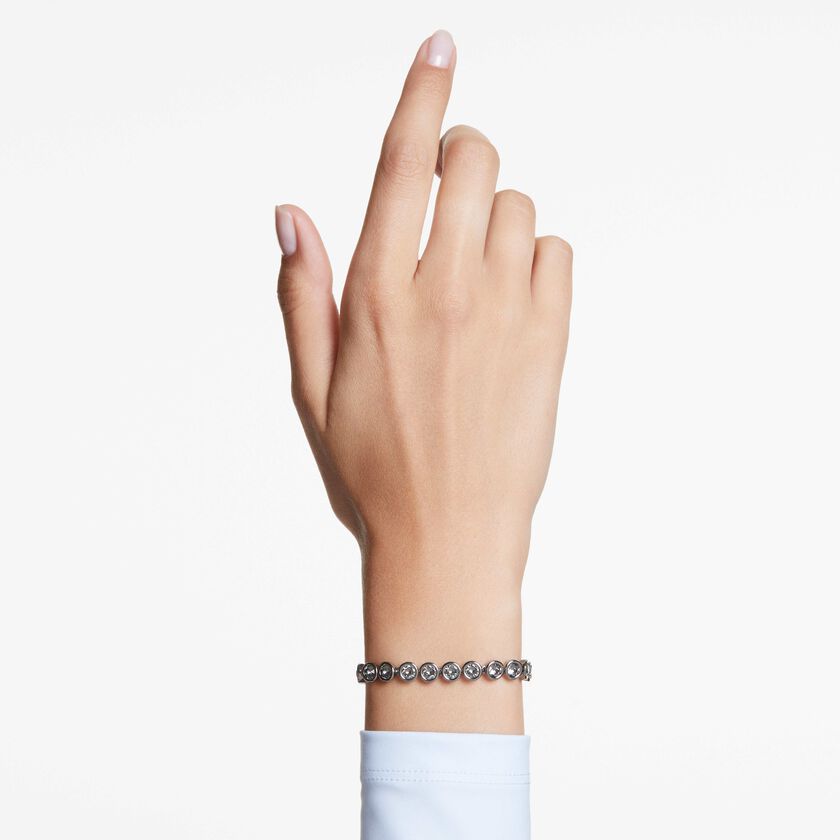 swarovski imber tennis bracelet  round cut  black  ruthenium plated