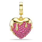 swarovski idyllia charm  round cut  heart  pink  gold tone plated