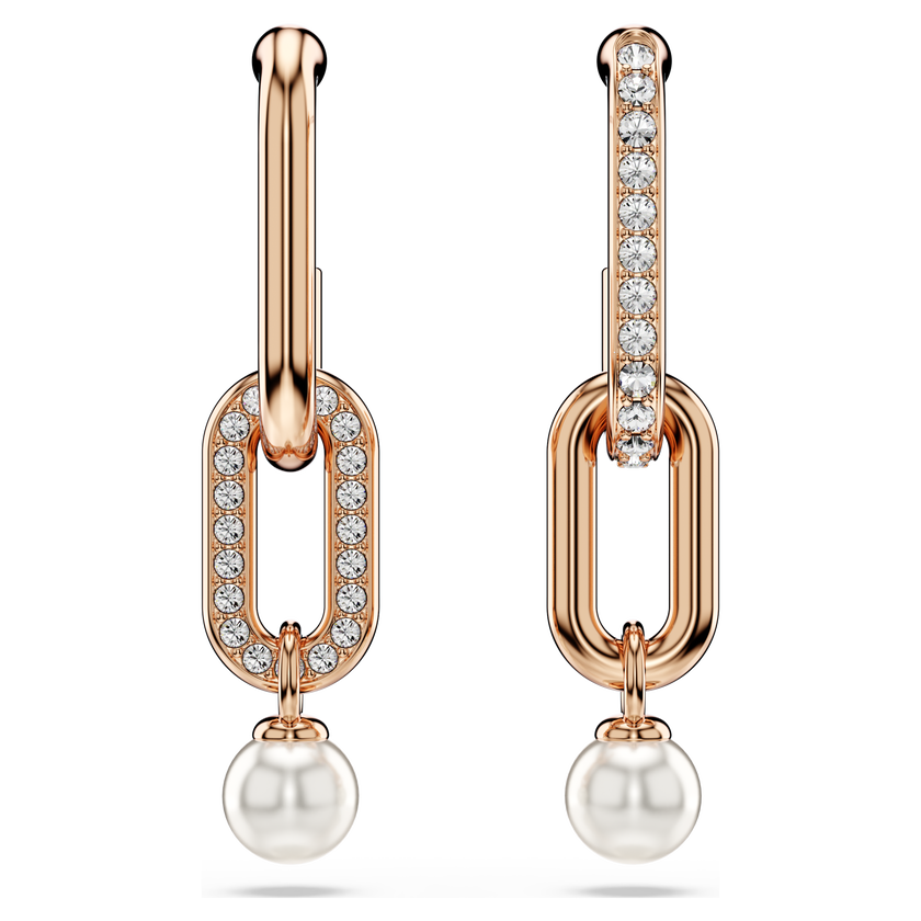 swarovski constella drop earrings  crystal pearl  round cut  white  rose gold tone plated