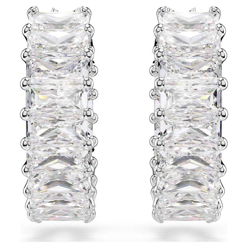 swarovski matrix hoop earrings  baguette cut  white  rhodium plated