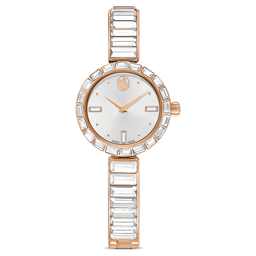 swarovski matrix bangle watch  swiss made  crystal bracelet  white  rose gold tone finish