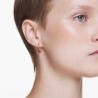 swarovski chroma drop earrings  heart  red  gold tone plated