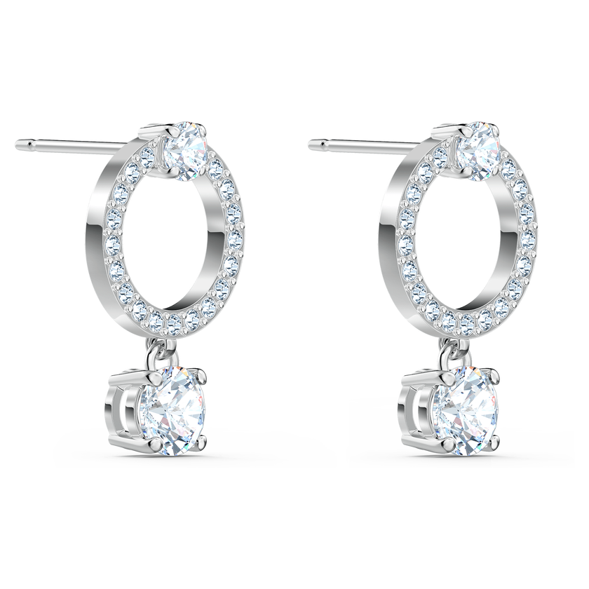 swarovski constella hoop earrings  round cut  white  rhodium plated