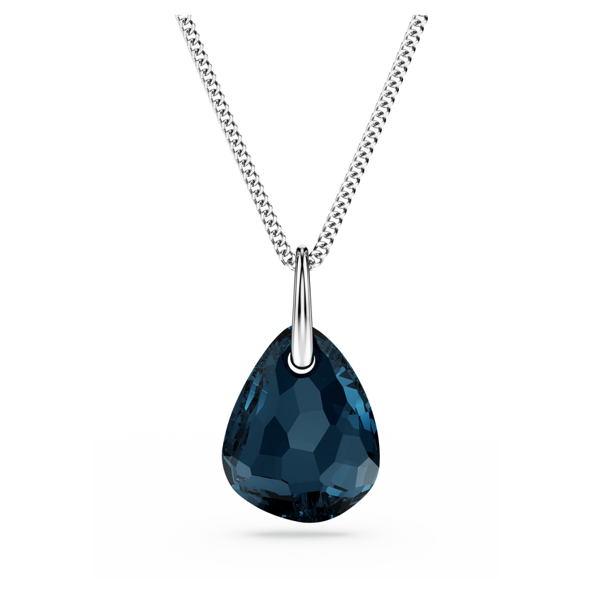 swarovski galet pendant  blue  rhodium plated