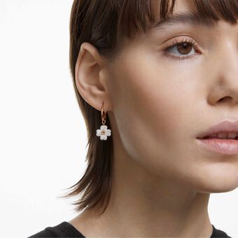 swarovski latisha drop earrings  flower  white  rose gold tone plated