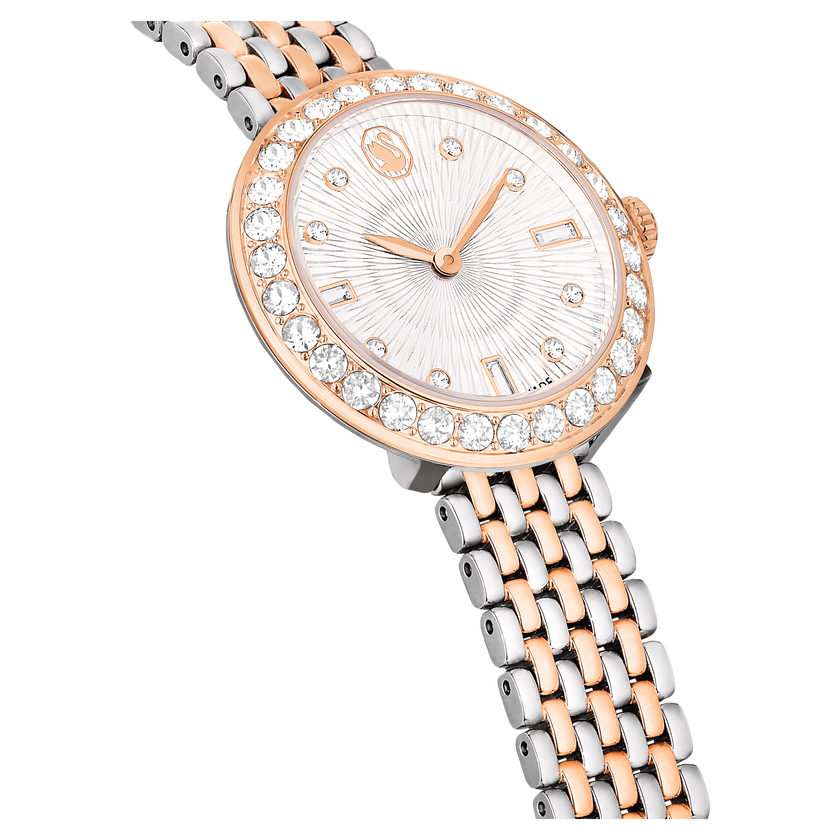 swarovski certa watch  swiss made  metal bracelet  rose gold tone  mixed metal finish