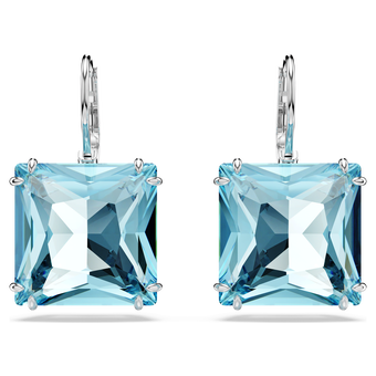 swarovski millenia earrings  square cut crystal  blue  rhodium plated