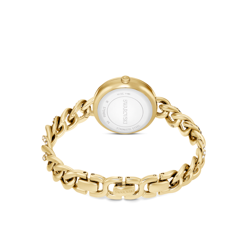 swarovski cocktail round watch  round cut  metal bracelet  gold tone  gold tone finish