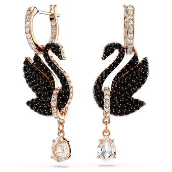 swarovski swan drop earrings swan black rose gold tone plated