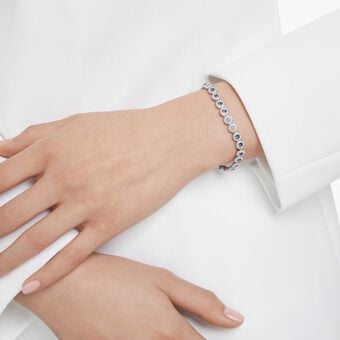 swarovski una angelic tennis bracelet  round cut  blue  rhodium plated